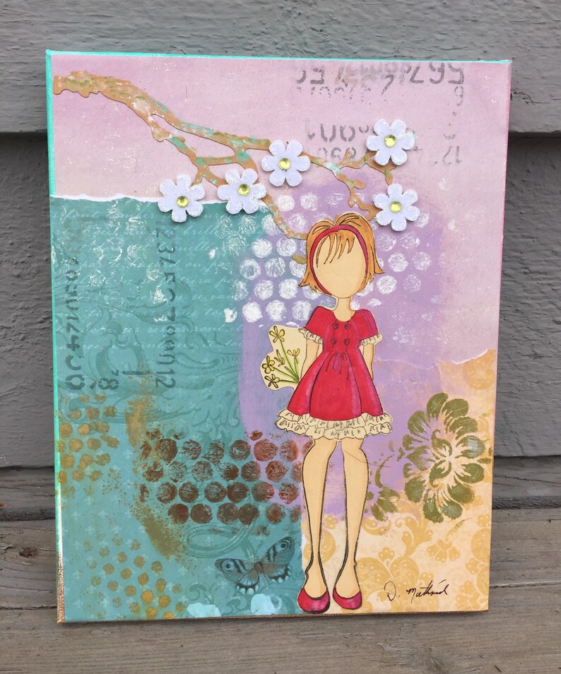 Mixed Media Canvas Art Girl Wall Art Collage Etsy