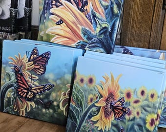 Old Stock Clearance - Butterflies & Sunflowers (8x8 inch canvases)