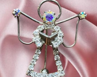 Vintage Silver Toned Angel Brooch • Coquette  Pin • Old Money Quiet Luxury Christmas Gift • Cottagecore Holiday Jewelry • Rhinestone Brooch