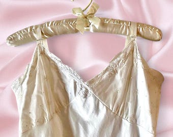 1960s Vintage Lace Nylon Slip Dress | Coquette Lingerie | Romantic Floral Embroidered Slip | Old Hollywood Boudoir Rococo