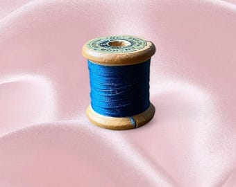 Antique Clark & Co. Wooden Thread Spool | Blue Anchor Mills Paisley | Vintage Sewing Supplies | Rustic Cottagecore Decor