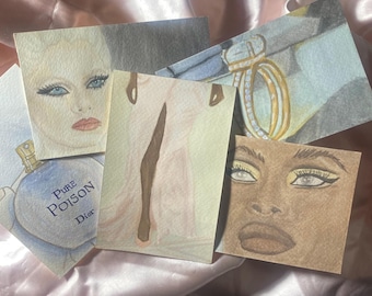The Fashion Archive | Original Hand-Painted Watercolor Mini Collection | Set of 5 Fashion Editorial Paintings | Limited Edition No. 1 of 3