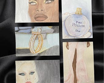 The Fashion Archive | Original Hand-Painted Watercolor Mini Collection | Set of 5 Fashion Editorial Paintings | Limited Edition No. 1 of 3