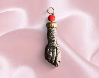 Rare Mano Figa Hand Charm | Whimsygoth Black & Gold Protective Azabache Amulet