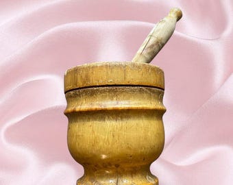 Vintage Cottagecore Handcrafted Wooden Mortar and Pestle
