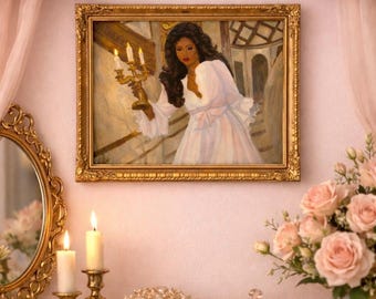 Original Royalcore Painting | Romantic Feminine Portrait in White Gown | One of a Kind Artwork | Vintage-Inspired Princesscore Wall Art |5x7