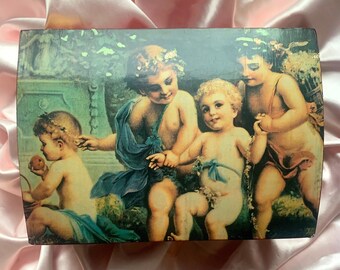 Vintage Angelcore wooden Jewelry box Trinket Box Coquette decor Cottagecore Decor gifts for her home decor vanity tray Seraphic