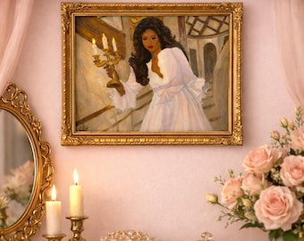 7” x 5” Princesscore Aesthetic Painting Royalcore Scene Acrylic on Canvas Board | Castle scene Black Art