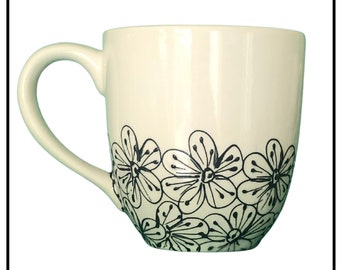 Large hand made ceramic mug, hand painted with floral design.  Perfect for the coffee and Tea lover in your life!