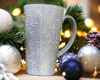 Handmade Snowflake Ceramic Coffee Mug: Oversized Winter Gift