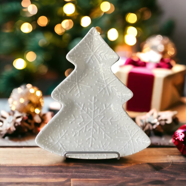 White Snowflake, Christmas Tree shaped, Christmas Cookie Plate