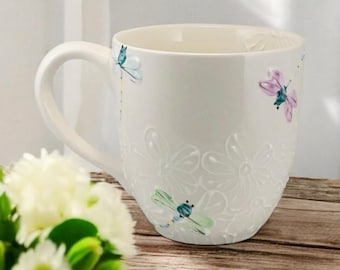 Hand-Painted Dragonfly Ceramic Mug: Large 24 oz Cozy Mug