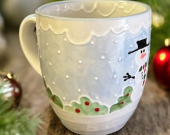 Hand-Painted Snowman Mug: Oversized Ceramic Christmas Coffee Cup