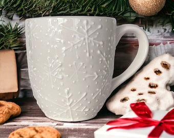 Hand Painted Snowflake Mug: Oversized Winter Coffee Mug, Xmas Gift