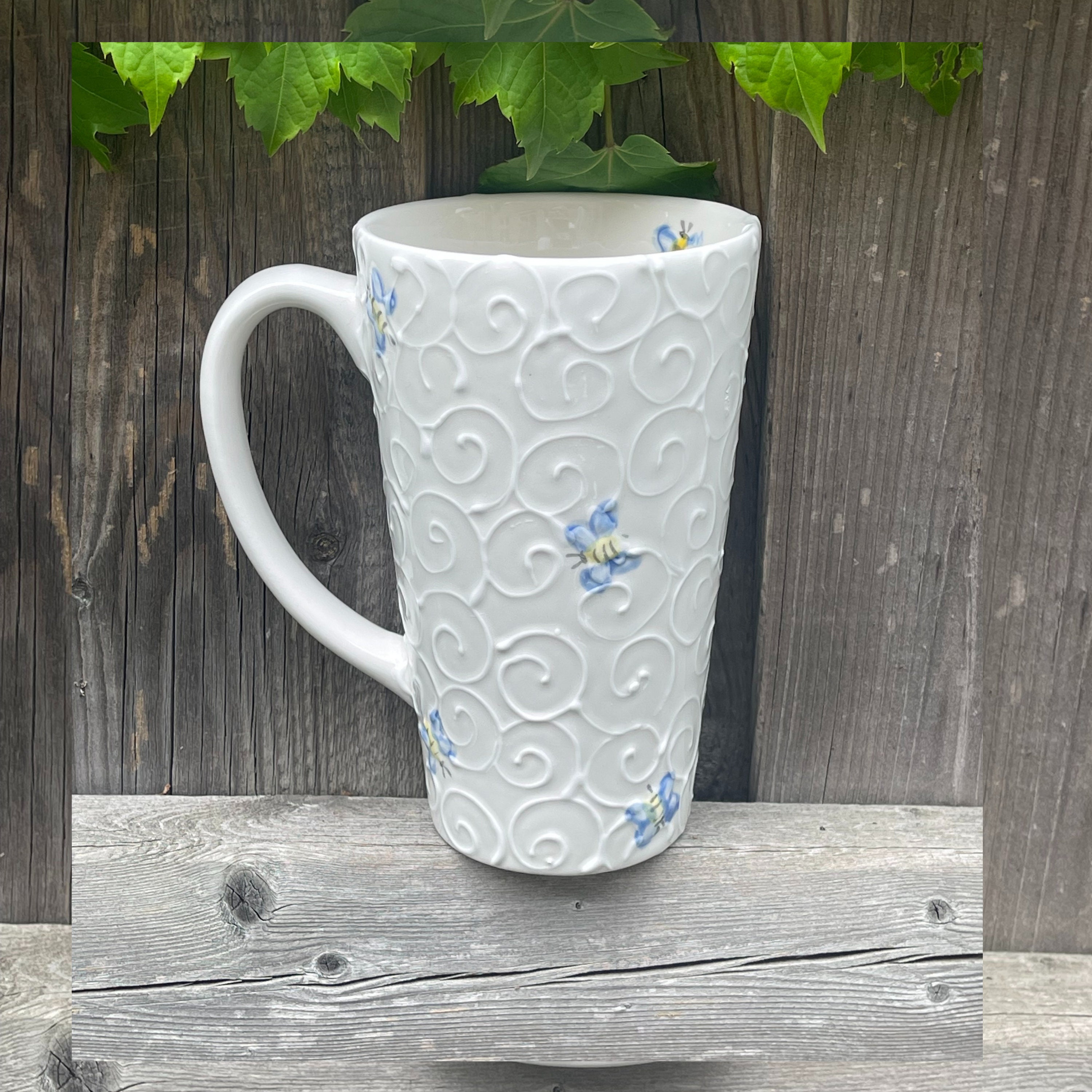 TALL MUG (cream & eggplant) - Cynthia Curtis Pottery