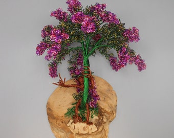 Wire Tree, Wire Tree Sculpture, Copper Tree, Bonsai Tree, Memorial Tree, Wall Tree, Tree Entity, Wisteria Tree, Nature Decor, Purple Flowers