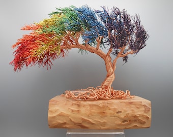 Wire Tree,Wire Tree Sculpture,Wire Art,Wire Sculpture,Rainbow,Bonsai Tree,Copper Tree,Wire Bonsai,Photo Tree,Memorial Tree,Rainbow Tree,MTO