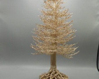 Wire Tree, Pine, Hand Twisted, Aluminum wire, Sculpture, Metal, Bonsai, Silver, Memorial, Blue Bird, Nest, Artist,