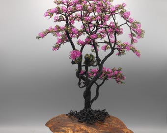 Pink Flower Wire Tree, Bonsai, Wire Sculpture,