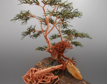 Wire Tree, Wire Tree Sculpture, Copper Tree, Bonsai Tree, Evergreen Tree, Pine Tree, Memorial Tree, Tree, Mineral Display, Rock Display,