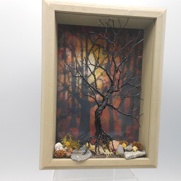 Wire Tree,Resin Art,Fall Art,Picture Frame,Shadow Box,Resin Tree,Nature Artwork, Fall Season, Fall Trees, Home Decor,Wall Hanging, Wire Art