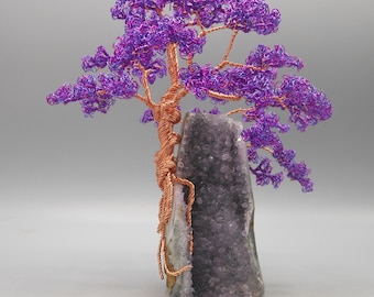 Wire Tree, Amethyst Stone, Bonsai, Memorial, Wire Art, Collectable, Flowering Tree, Purple,