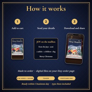 Pop-up-Weihnachtskarte als Video, personalisierte Weihnachtsgrüße für die Familie mit Namen, animiertes Papierdorf, digitale Weihnachtskarte zum Versenden per SMS oder E-Mail Bild 6
