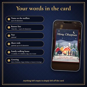 Pop-up-Weihnachtskarte als Video, personalisierte Weihnachtsgrüße für die Familie mit Namen, animiertes Papierdorf, digitale Weihnachtskarte zum Versenden per SMS oder E-Mail Bild 4