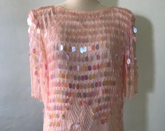 Blusa trofeo de lentejuelas rosas de los años 80