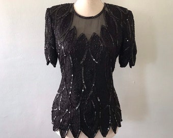 Black sequined party top