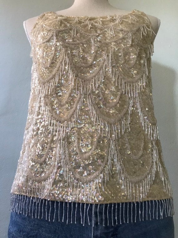 60s fringe beaded cocktail top - image 3