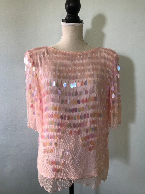 Pink sequined 80s trophy blouse
