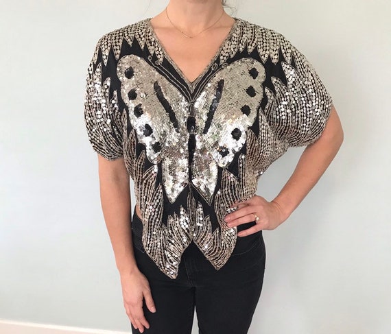Butterfly sequined top