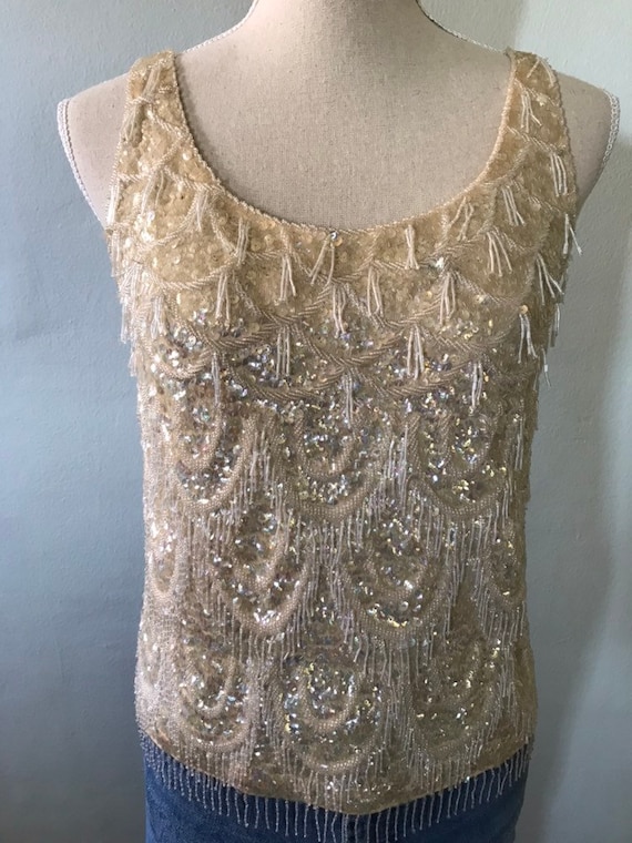 60s fringe beaded cocktail top - image 2