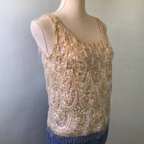 60s fringe beaded cocktail top - image 1