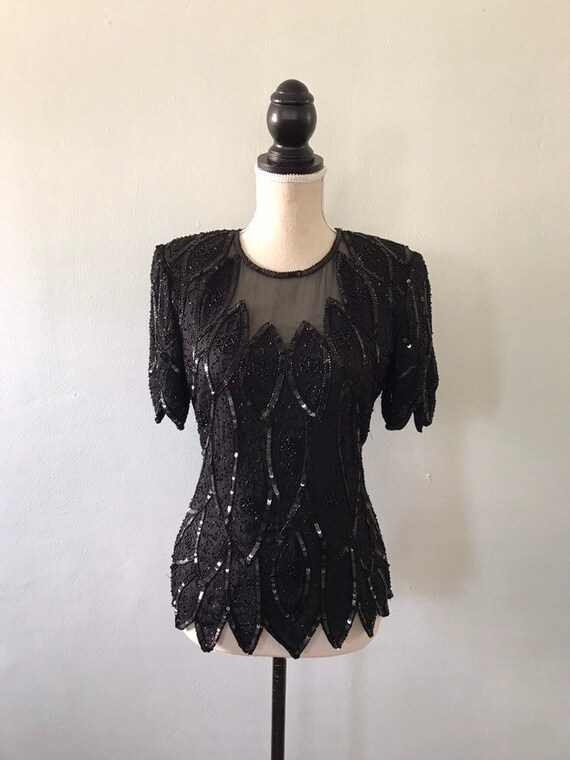 Black sequined party top