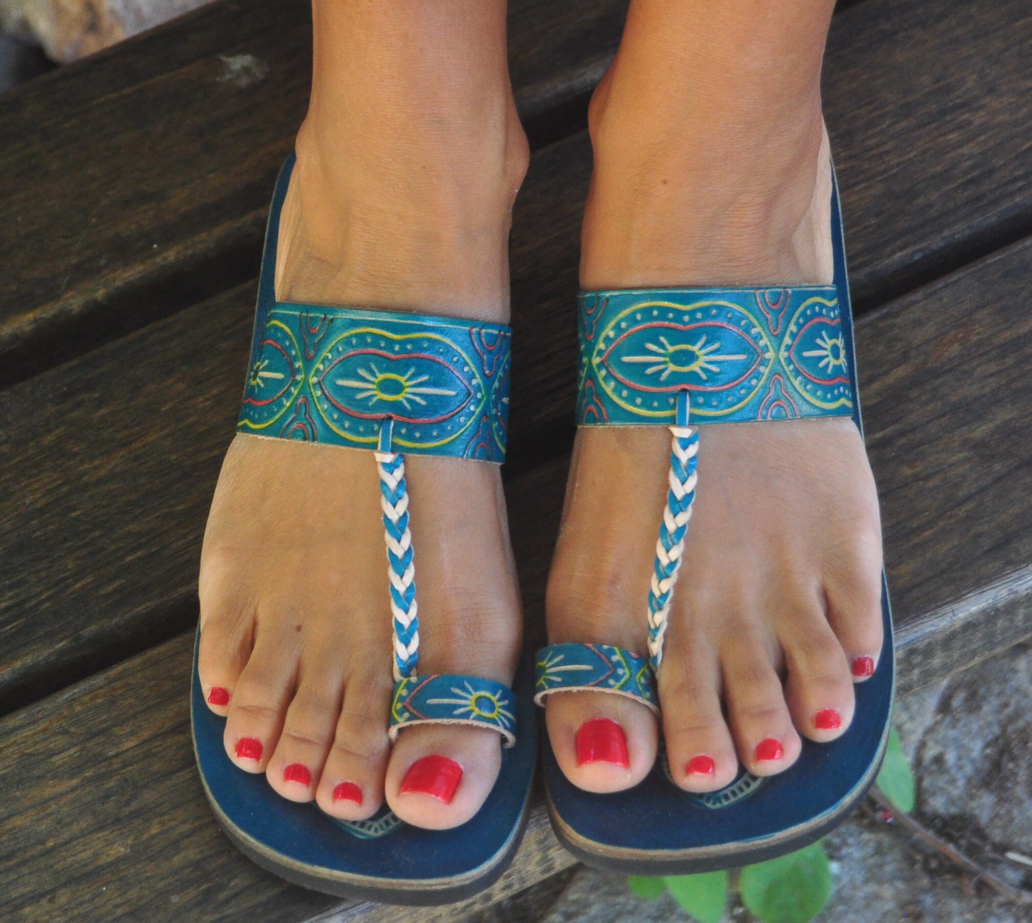 turquoise leather sandals