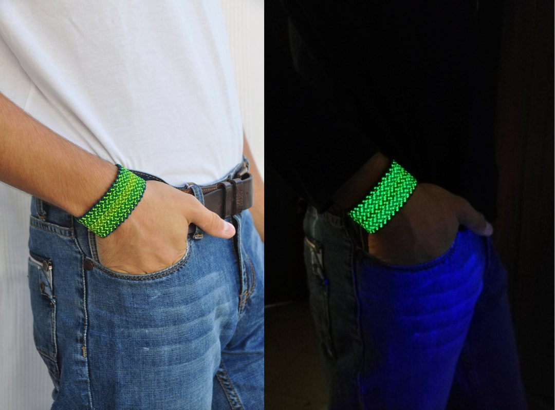 Macrame Cuff Bracelet, Glow in the Dark Bracelet, Neon Jewelry ...