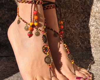 Sun Mandala Barefoot Sandals: Crochet Beaded Toe Anklet