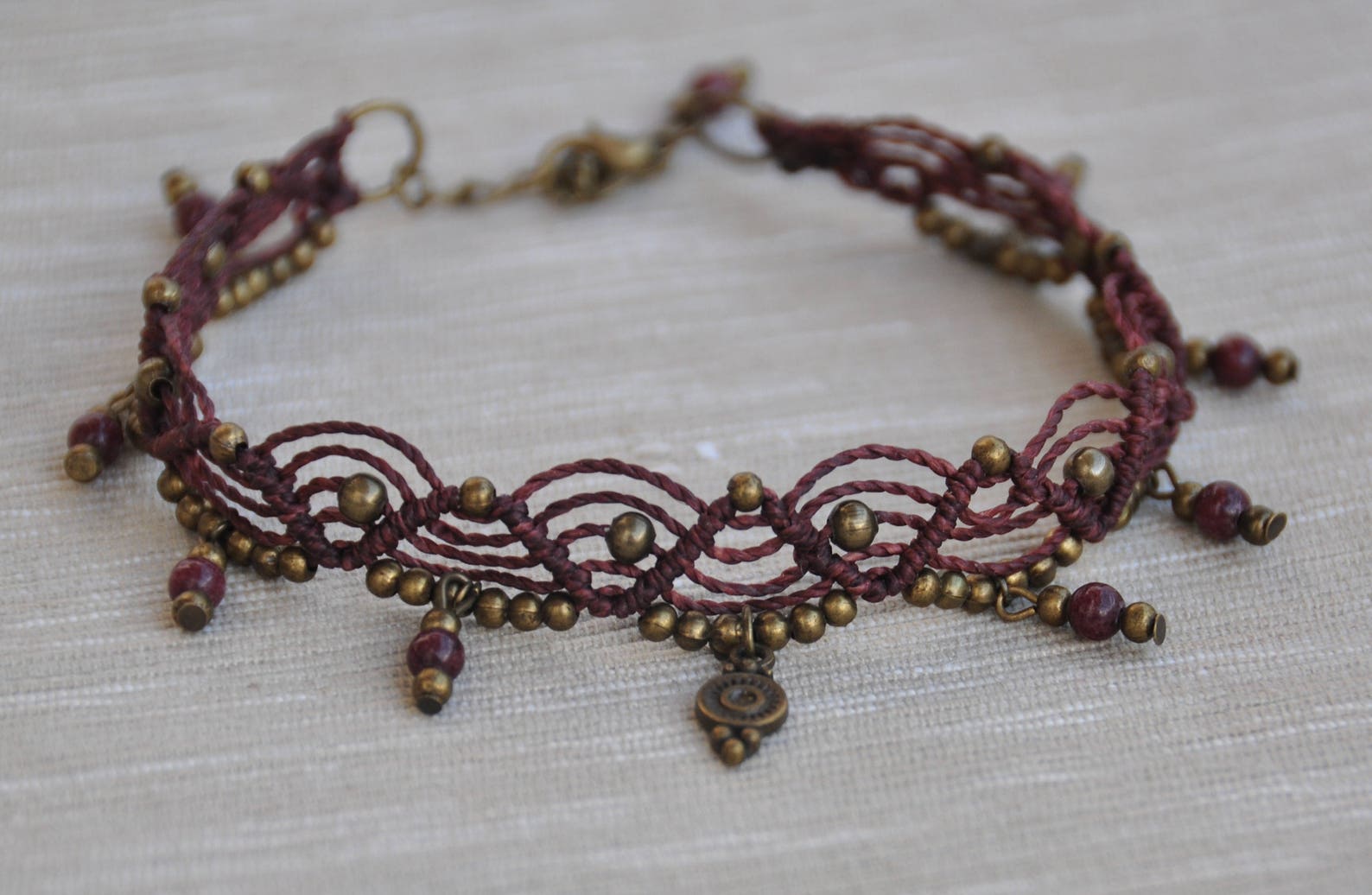 BROWN and Brass Hippie ANKLET MACRAME Ankletfeet | Etsy