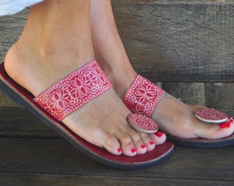 Rot Leder Khadau Sandalen: Handgefertigte Indian Summer Ballerinas