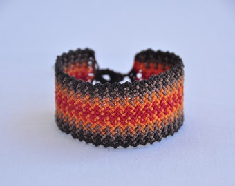 Macrame Bracelet, Brown, orange and red Bracelet, adjustable cuff bracelet, unisex jewelry, water resistant, nature inspired jewelry