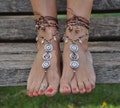 Barefoot SANDALS, EARTH MANDALA, Beach wedding, Foot jewelry, ankle bracelet,Brown Sandals,hippie,toe ring, Yoga Jewelry, Crochet jewelry product logo