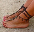 EARTH MANDALA brass barefoot SANDALS foot jewelry hippie sandals toe ring anklet beaded crochet barefoot tribal sandal festiva yoga wedding product logo