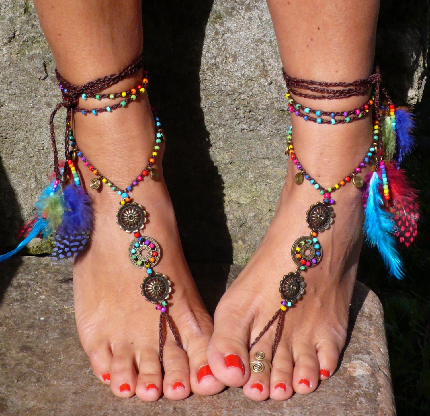 40 Gorgeous Patterns for Barefoot Sandals to Dress Your Feet 32 Rainbow Beaded Barefoot Sandals: Crochet Tribal Foot