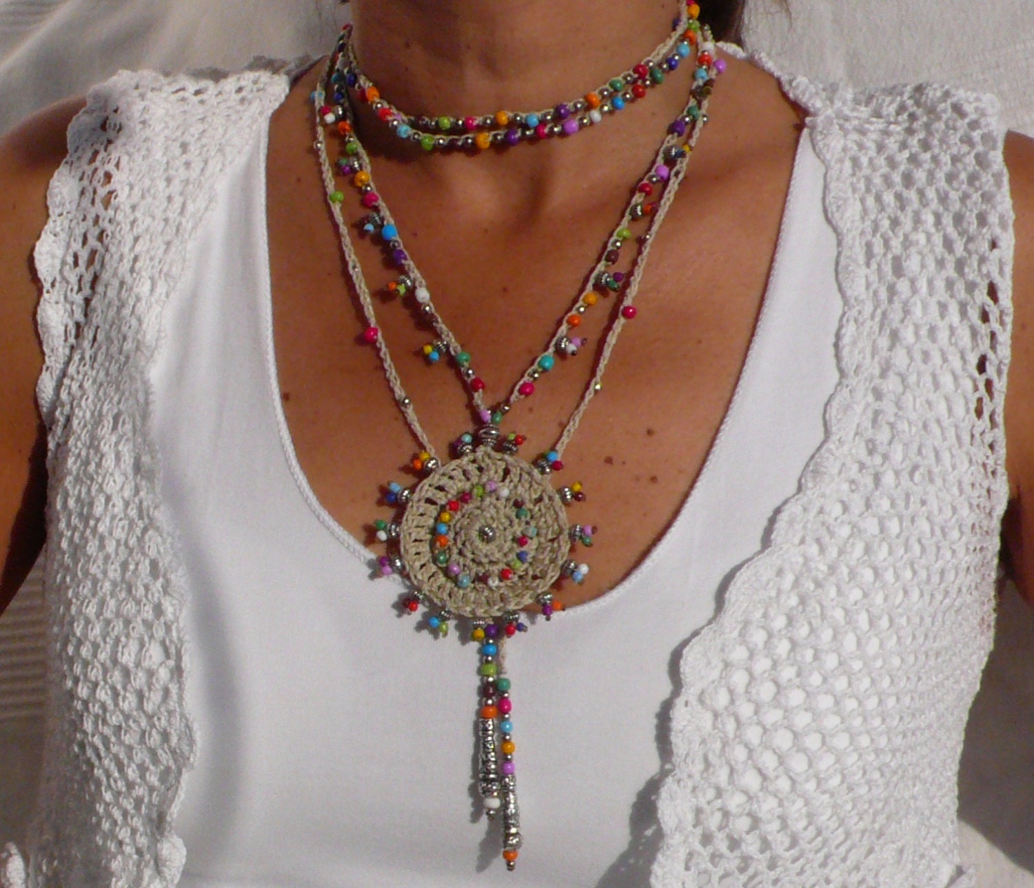 MANDALA TRIBAL beige crochet collar boho de - Etsy España