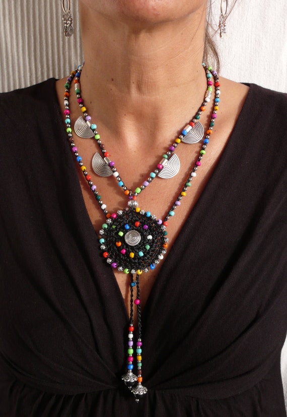 YAZILIND Collana Etnica Girocollo Con Perline Tribali Colorate – Lega E Perline Di Miglio – 45+5 Cm - 4
