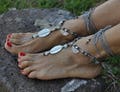 Half Moon BAREFOOT SANDALS, GRAY and Silver, Foot Jewelry, Hippie Beach Wedding, Toe Ring, Anklet, Crochet Sandals, Yoga jewelry product logo