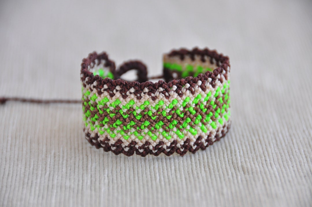 Handmade Macrame Cuff Bracelet: Neon Green Glow in the Dark Festival ...