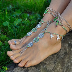 JUNGLE MANDALA barefoot SANDALS, Foot jewelry, Hippie sandals, Toe ring, Anklet, Beaded crochet barefoot tribal sandals, Mandala sandals